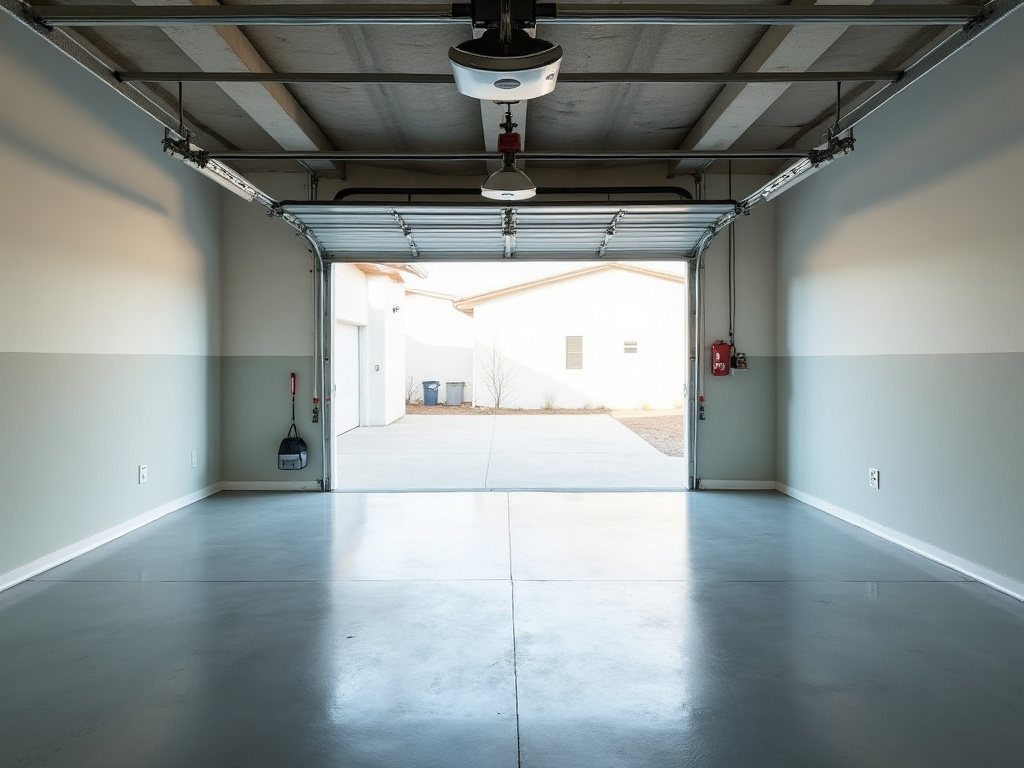 The same garage swept and empty after a junk removal cleanout